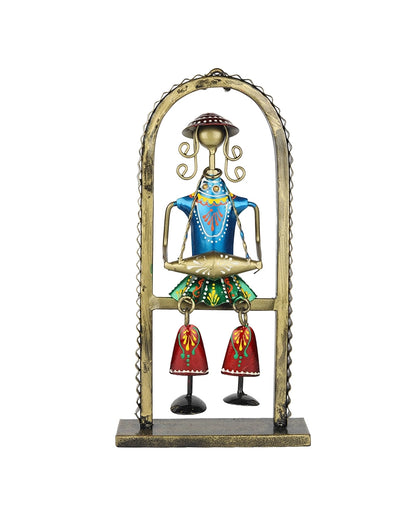 Handcrafted Metal Dholak Player Folk Musician Arch Figurine for Home Decor