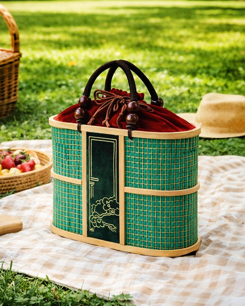 Vintage-Inspired Bamboo Picnic Basket for Travel, Picnic & Outdoor Fun