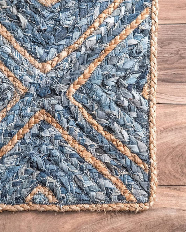 Eco Friendly Blue Rectangular Denim Carpet For Bedroom