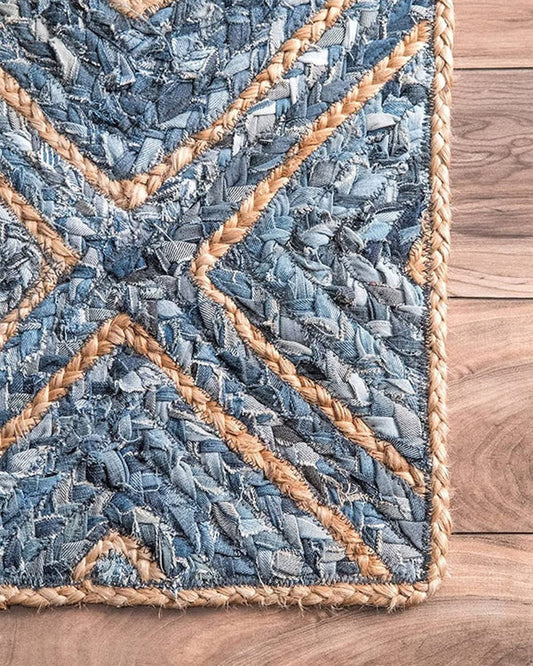 Eco Friendly Blue Rectangular Denim Carpet For Bedroom
