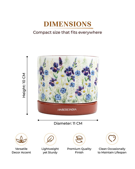 Floral Print Terracotta Planter with Under Plate (Multicolour)
