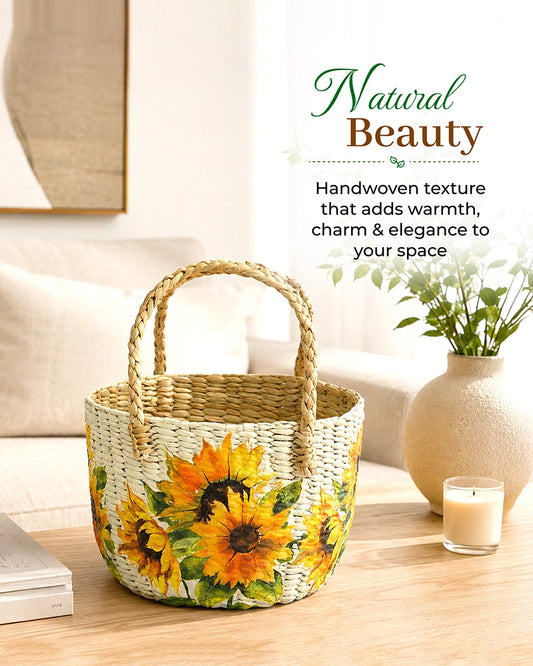 Decorative Seagrass Fruit Hamper Basket for Home and Table Display