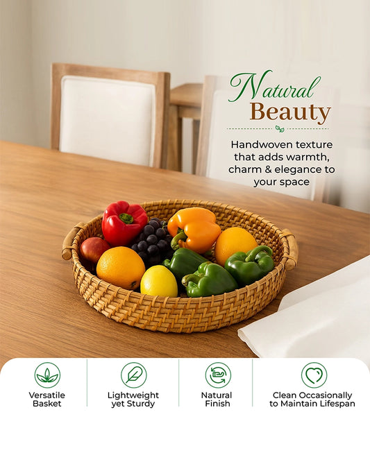 Multipurpose Rattan Tray for Serving Snacks, Drinks, and Stylish Home Decor