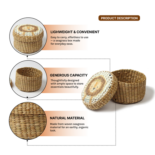 Storage Box with Lid | Round Gift Box | Seagrass Organiser Boxes