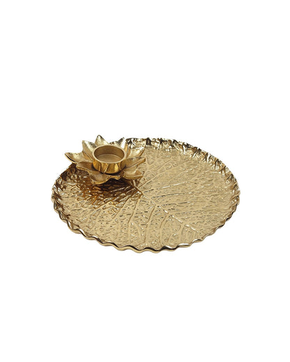 Premium Lotus Pooja Thali with Tea Light Holder for Festive Pooja & Gifting
