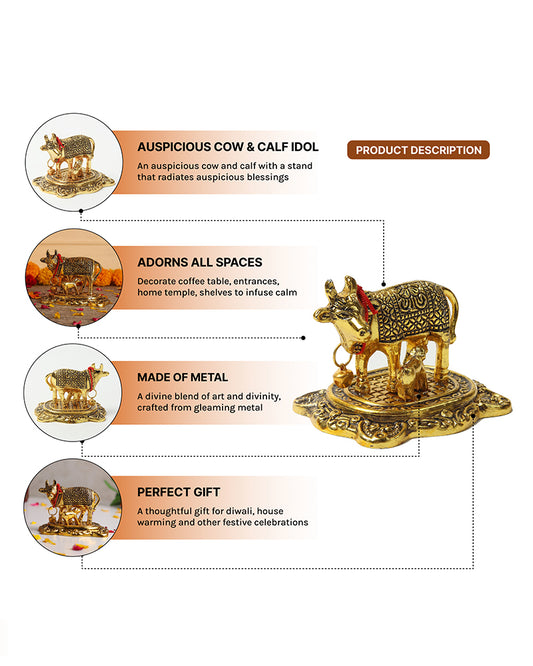 Kamdhenu Cow With Calf | Cow Statue With Calf & Gift Article