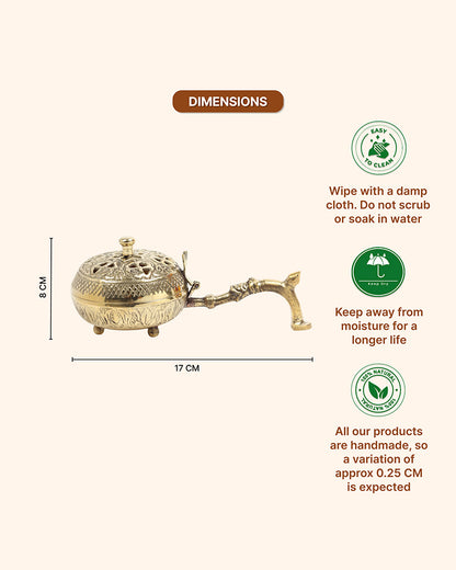 Decorative Brass Dhoopdani for Aarti, Meditation, and Home Temple Aromatic Rituals