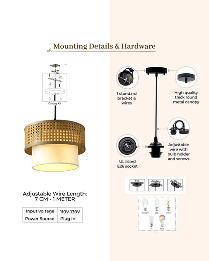 Decorative Rattan Pendant Ceiling Lamp for Living Room, Bedroom and Home