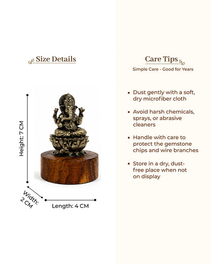 100% Pure Brass Ganesh Ji Idol with Wooden Chowki for Car Dashboard