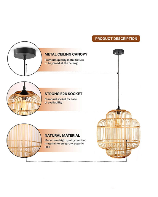 Natural Bamboo Pendant Light for Balcony and Hall