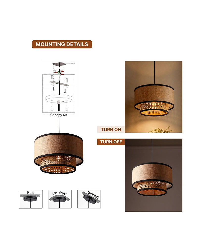 Cane Cylinder Ceiling Lamp for Living Room Bedroom & Balcony