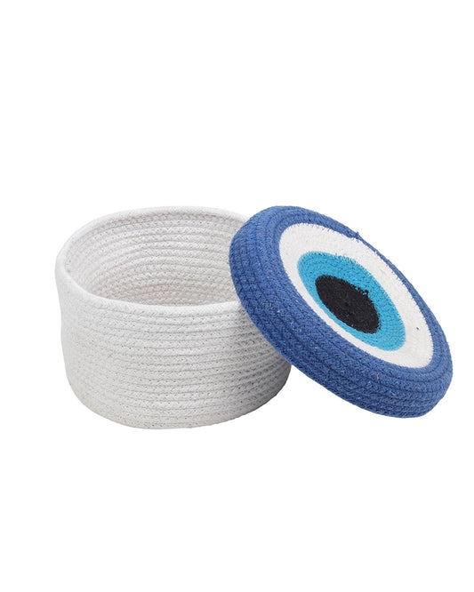 Cotton Rope Round Evil Eye Storage Basket for Home Decor & Gifting