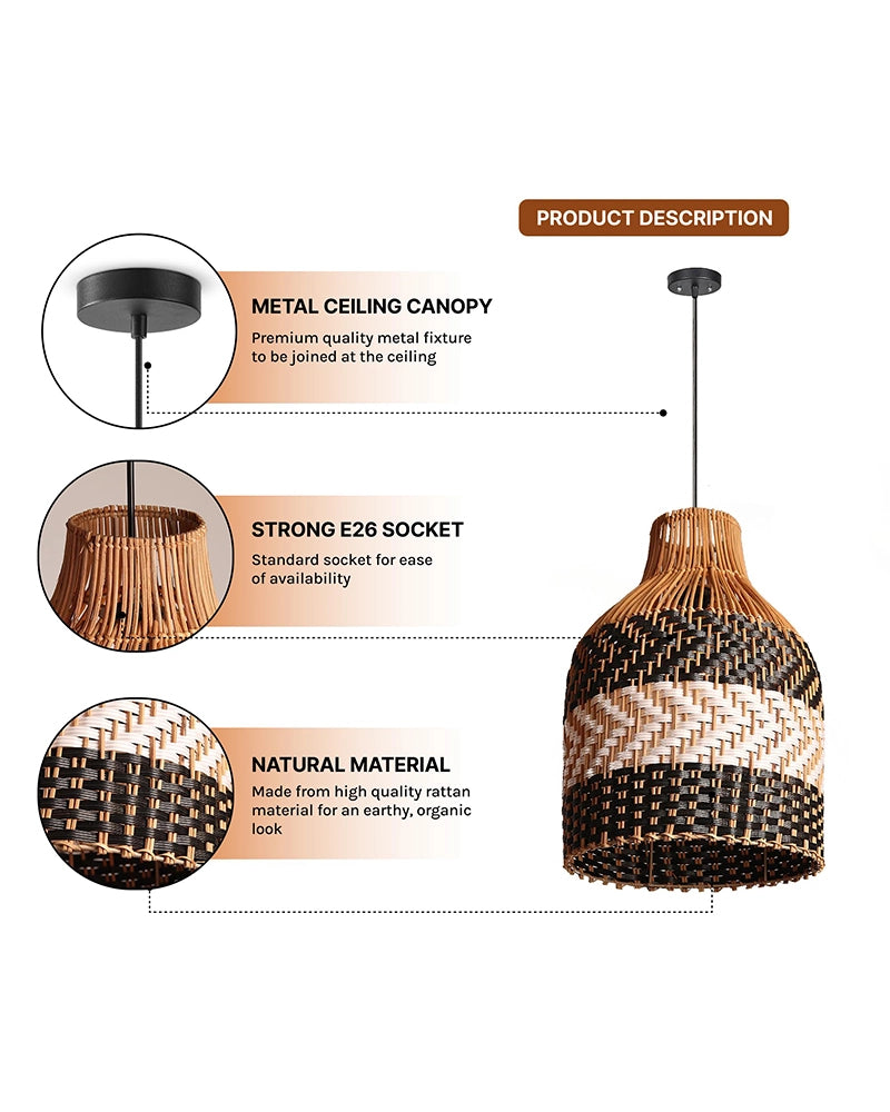 Rustic Rattan Hanging Lamp for Living Room and Bedroom