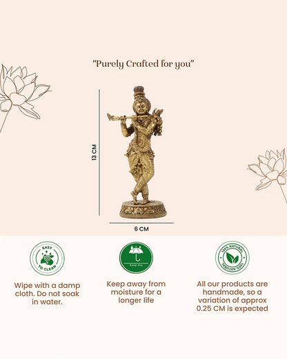 Pure Brass Krishna with Flute Idol for Home Temple and Pooja Room