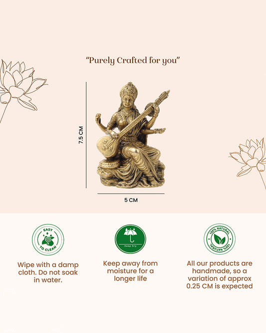 Pure Brass Saraswati Maa Idol for Pooja and Home Decoration