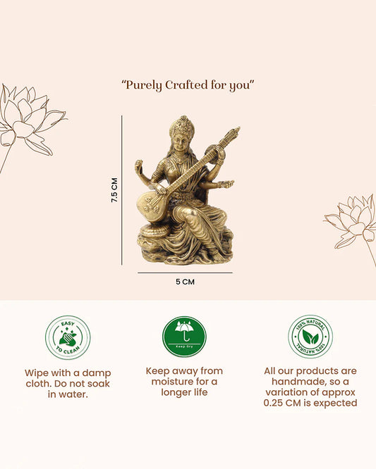 Pure Brass Saraswati Maa Idol for Pooja and Home Decoration
