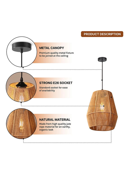 Jute Rope Pendant Lamp for Home Decor and Hall