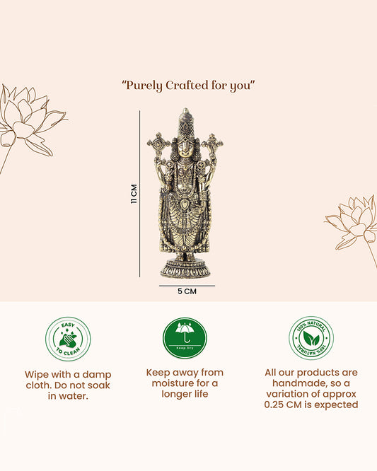 Brass Balaji Standing Idol Figurine for Puja Needs and Home Decor