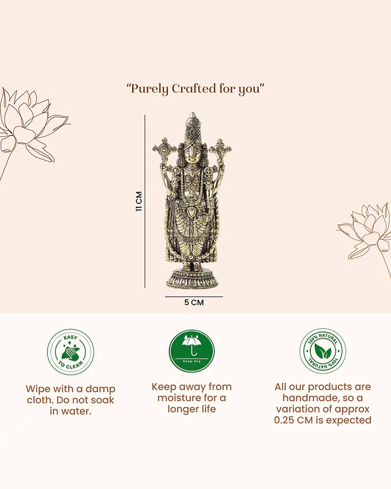 Brass Balaji Standing Idol Figurine for Puja Needs and Home Decor