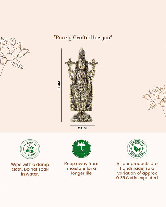 Brass Balaji Standing Idol Figurine for Puja Needs and Home Decor