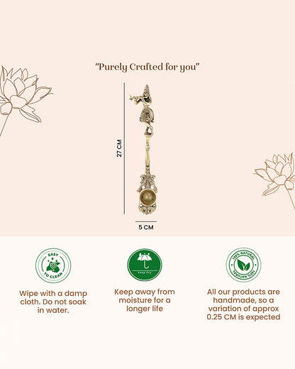 Brass Ritual Spoon with Lord Krishna Idol for Pooja Use
