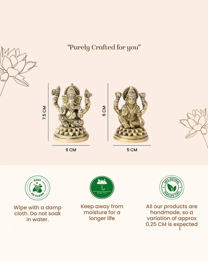 Lakshmi Ji & Ganesha Brass God Idol Set for Pooja, Home Decoration & Auspicious Showpiece