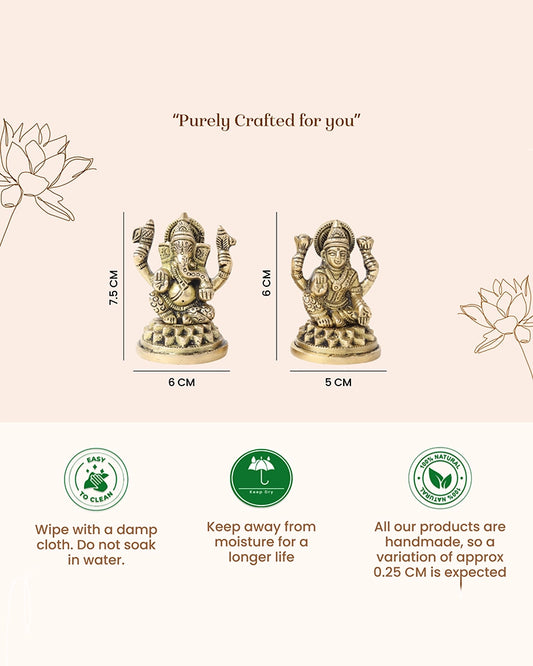 Lakshmi Ji & Ganesha Brass God Idol Set for Pooja, Home Decoration & Auspicious Showpiece