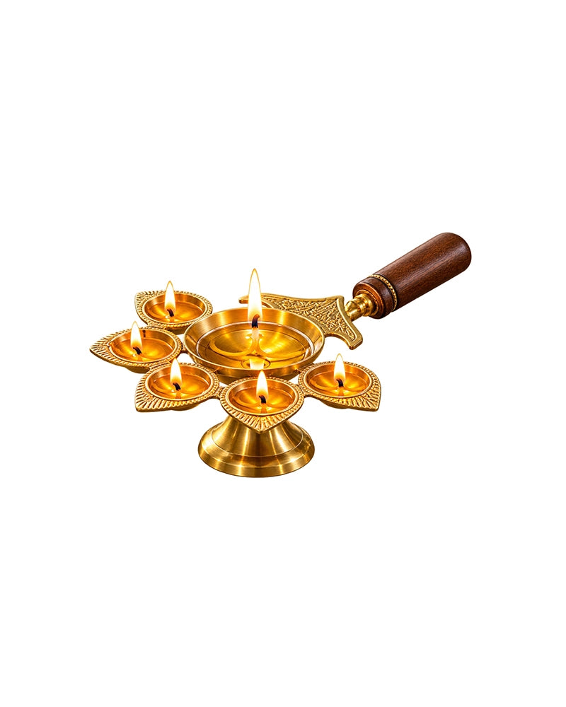 100% Pure Brass Panchdeep Aarti Diya for Pooja Room, Spiritual Puja