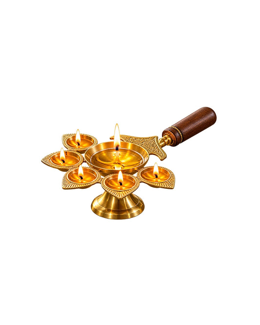 100% Pure Brass Panchdeep Aarti Diya for Pooja Room, Spiritual Puja