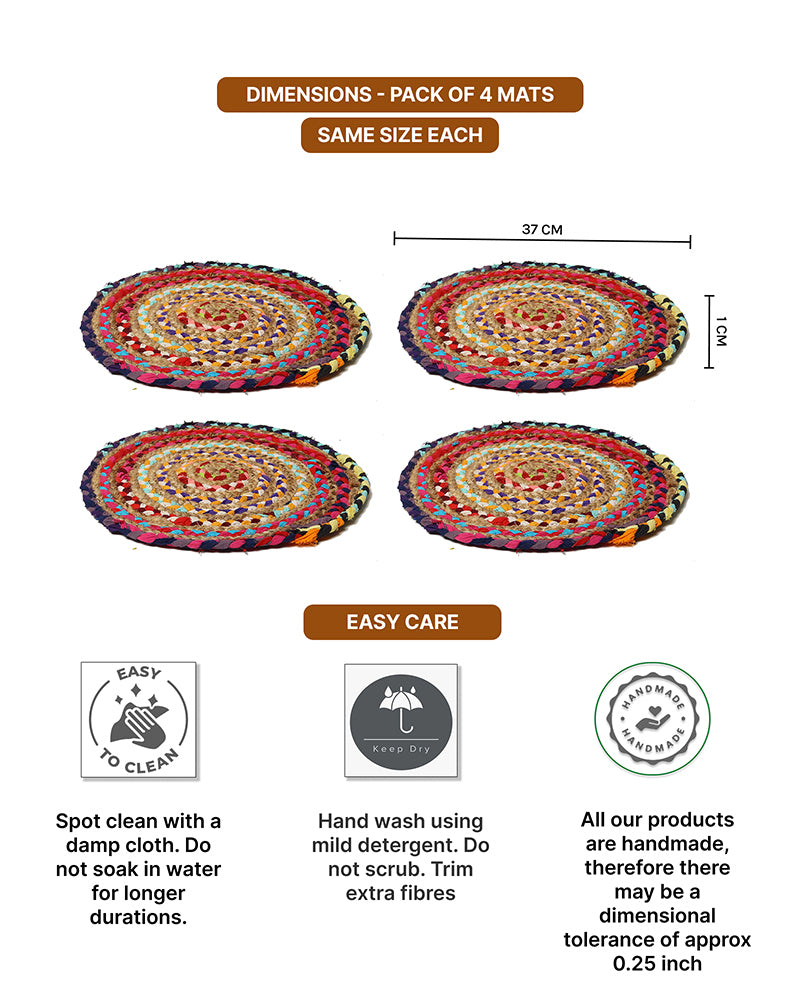 Jute Placemat Set of 4 | Round Placemats for Dining Table & Side Table