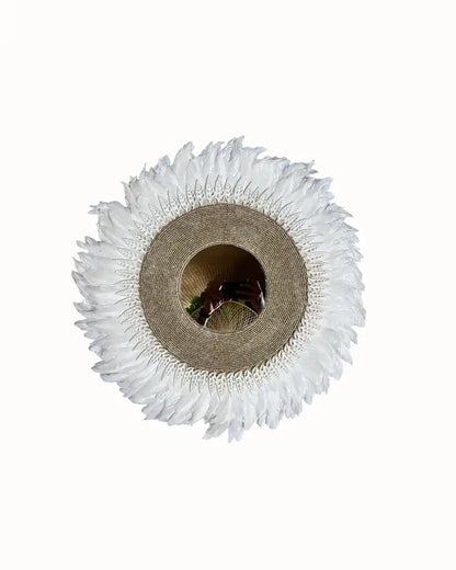 White Feather Boho Wall Mirror Handmade Statement Decorative Mirror