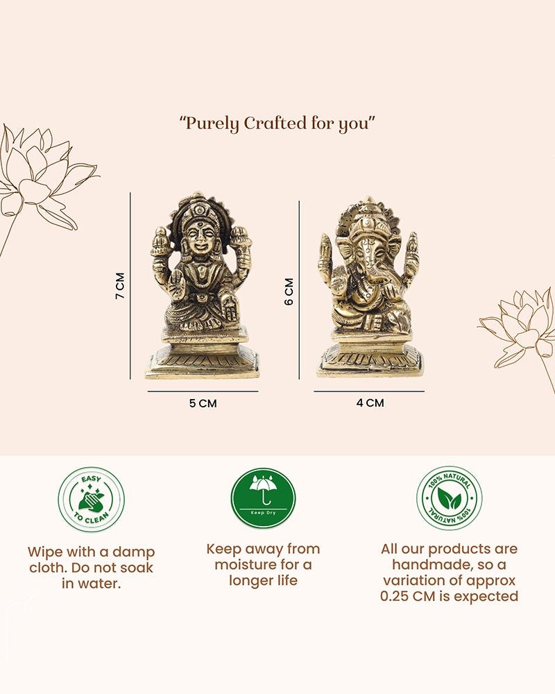 Pure Brass Laxmi Ganesh Idol for Pooja Room and Office
