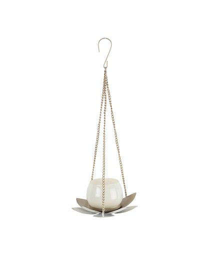 Hanging Metal Lotus Tealight & Candle Holder (Golden)