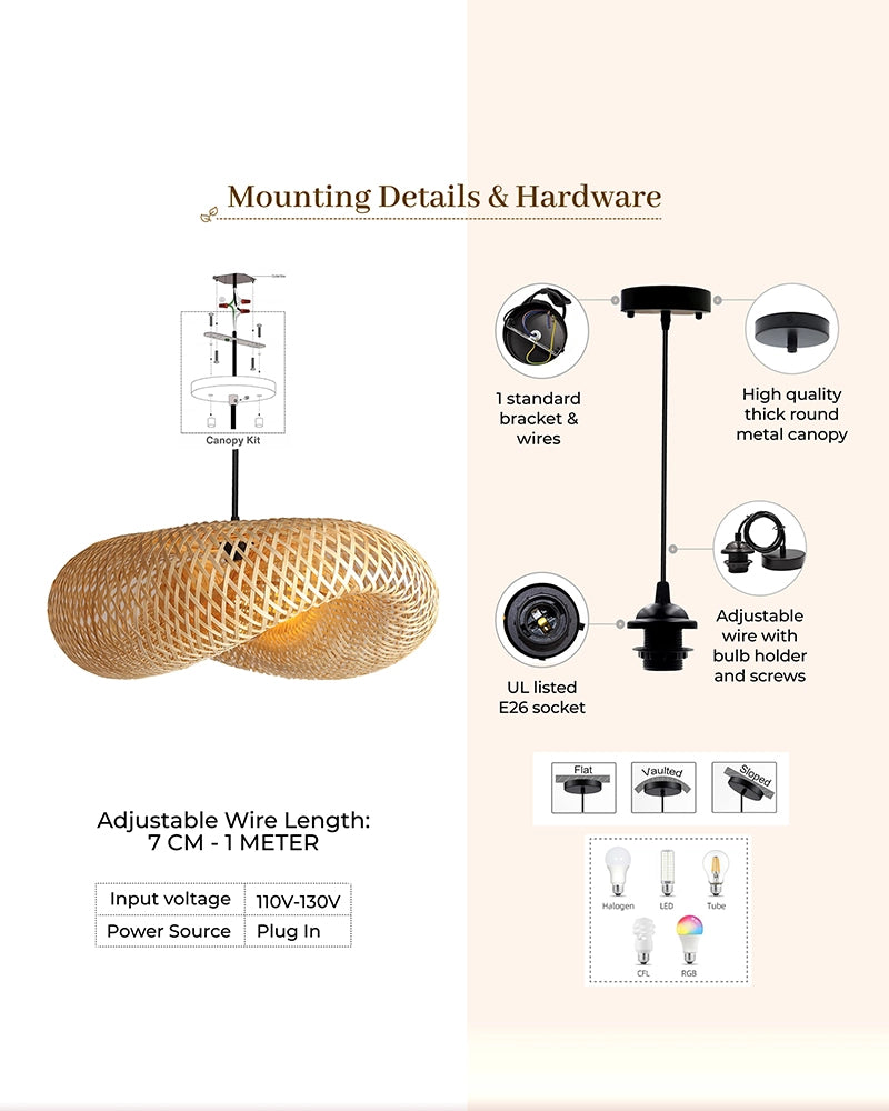 Rustic Bamboo Hanging Lamp for Home Decor and Hall