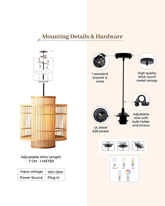 Minimalist Bamboo Hanging Light for Home Decor and Hall