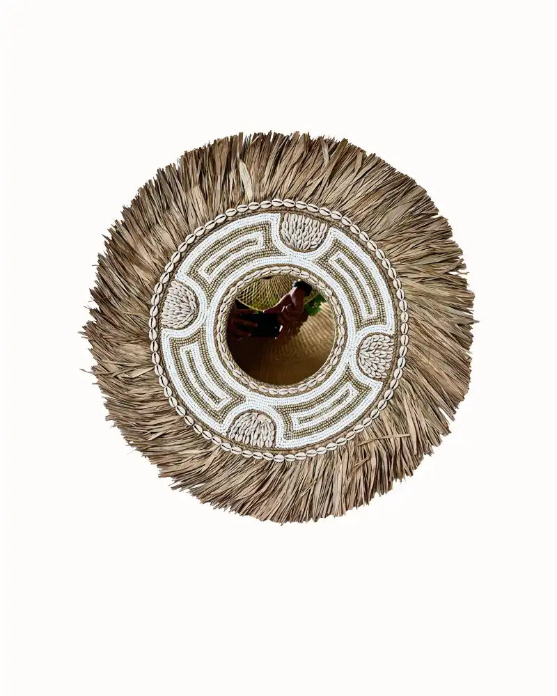 Sustainable Beaded Grass Tribal Geometric Wall Mirror