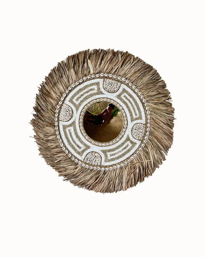 Sustainable Beaded Grass Tribal Geometric Wall Mirror
