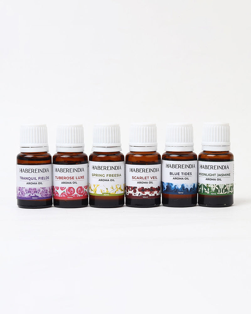Aroma Oil Collection of 6 Fragrances for Meditation, Spa, and Gifting
