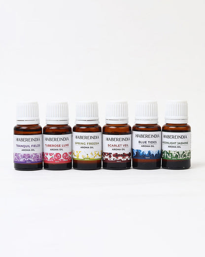 Aroma Oil Collection of 6 Fragrances for Meditation, Spa, and Gifting
