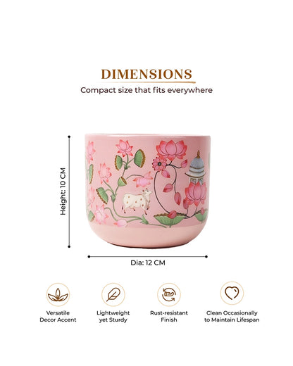 Pichwai Art Hand Painted Lotus Design Terracotta Plant Pot (Pink)