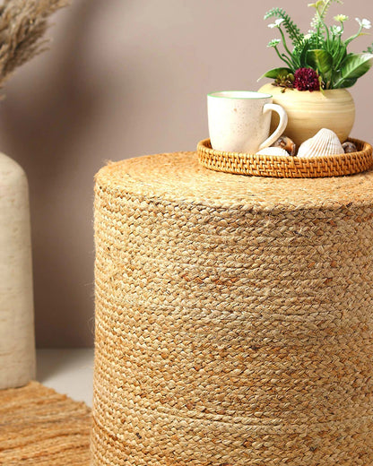 Comfortable Jute Pouffes for Relaxed Living Room