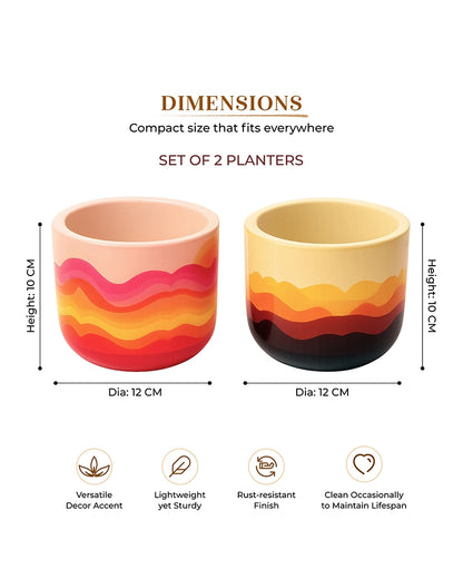 Sunset Wave Hand Painted Terracotta Planter Set of 2 (Multicolour)