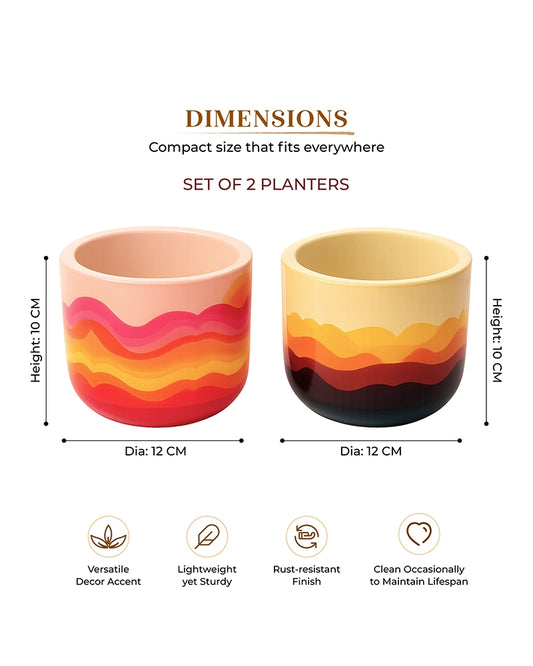 Sunset Wave Hand Painted Terracotta Planter Set of 2 (Multicolour)