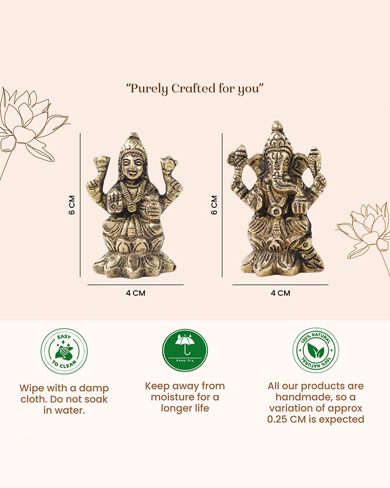Pure Brass Laxmi Ganesh Idol for Home Temple and Decoration