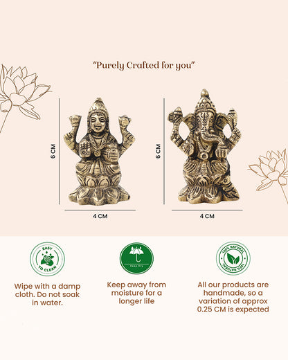 Pure Brass Laxmi Ganesh Idol for Home Temple and Decoration