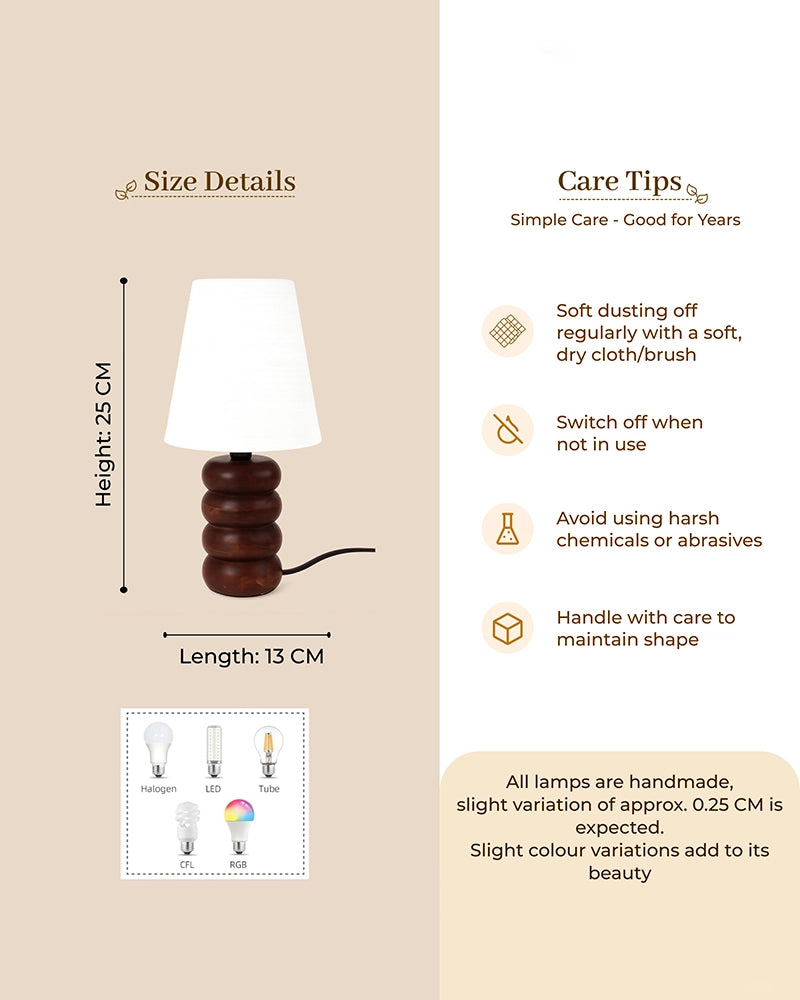 Handcrafted Wooden Table Lamp Textured Linen Shade Warm Light