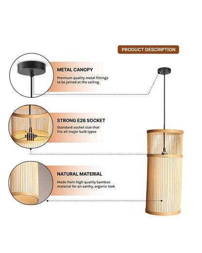 Boho Bamboo Hanging Lamp for Cafe and Home Interiors