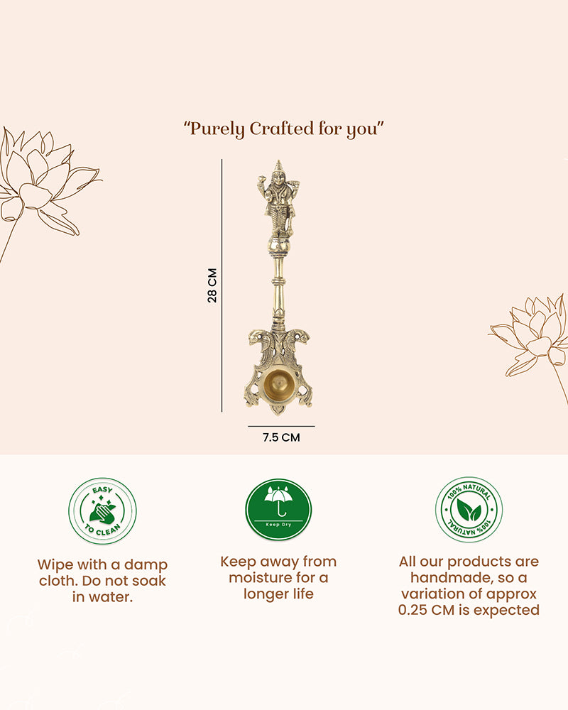 Brass Ritual Spoon with Vishnu Idol for Pooja and Temple Use