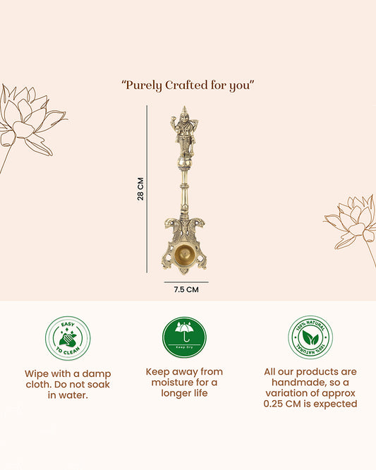 Brass Ritual Spoon with Vishnu Idol for Pooja and Temple Use