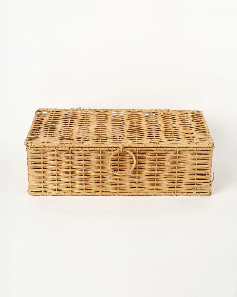 Cane Storage Box with Lid for Wardrobe & Bathroom Storage